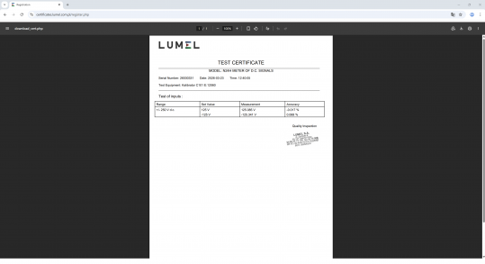 Device calibration report
