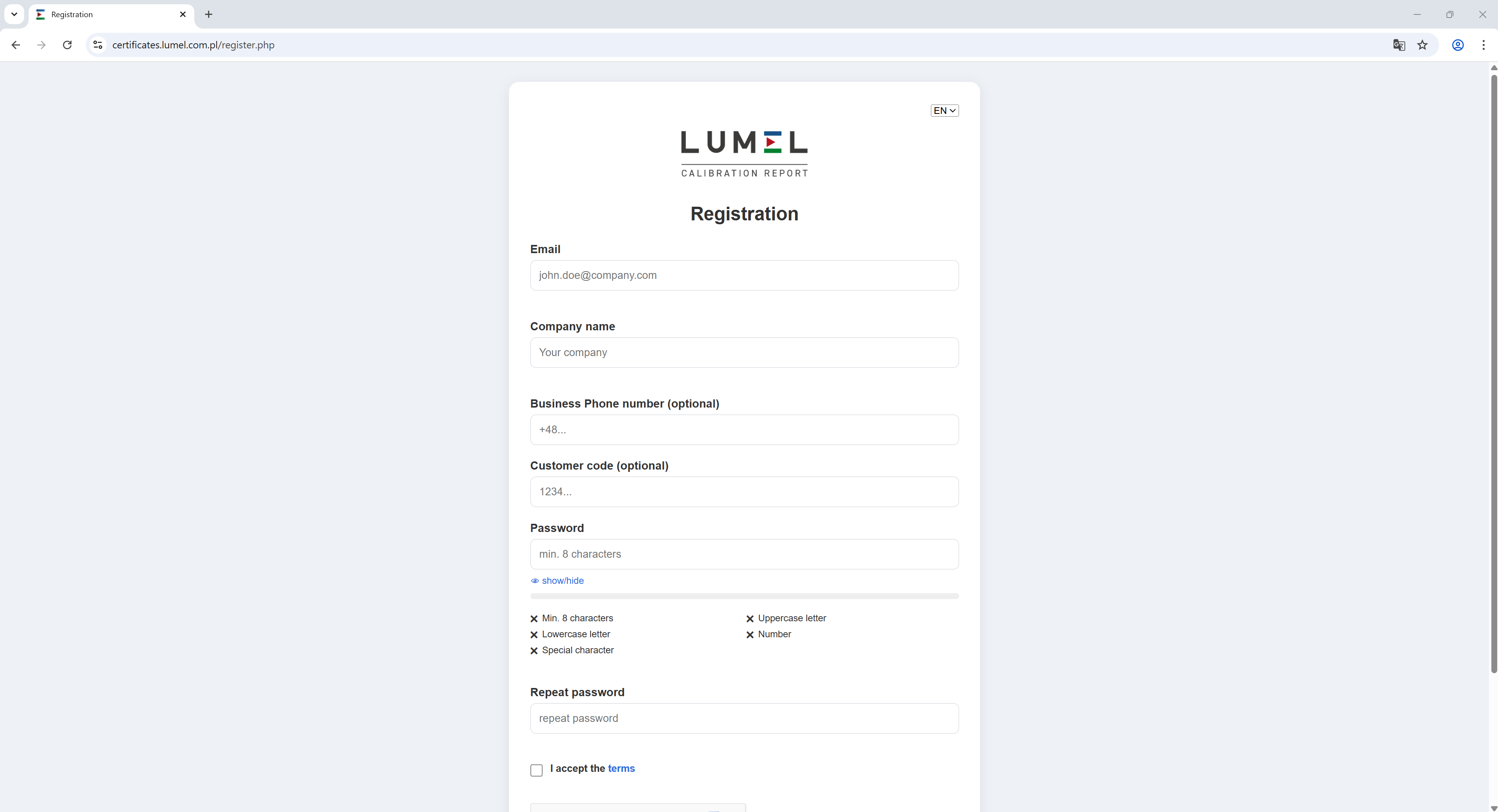 Device calibration report
