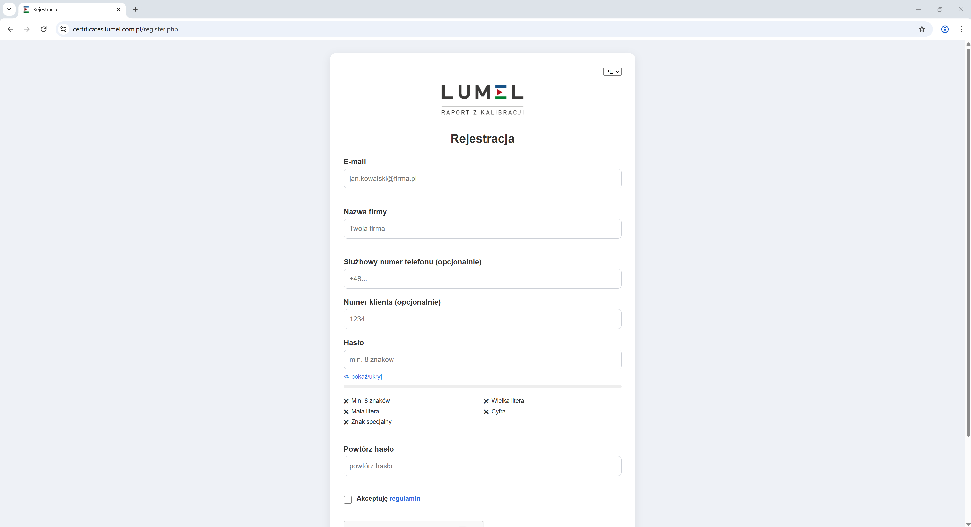 Raporty z kalibracji urządzeń