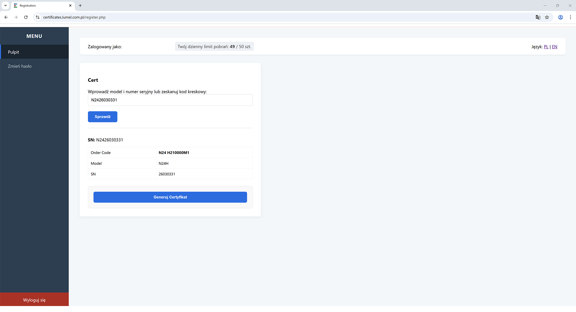 Raporty z kalibracji urządzeń